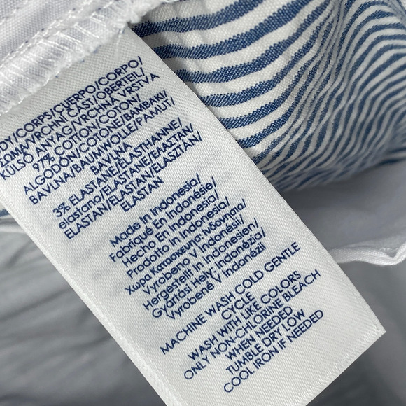 CHAPS Shorts Womens 12 Seersucker Striped Chino 11" Walking Cotton Blue White - Picture 7 of 11